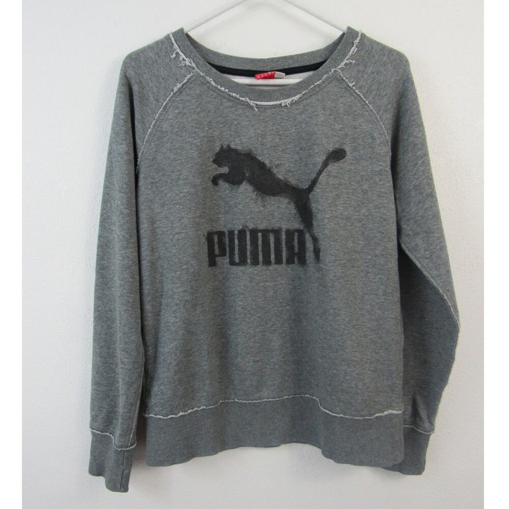Puma Medium Grey Exposed Seems Long Sleeve Sweat Shirt Gray Black Casual